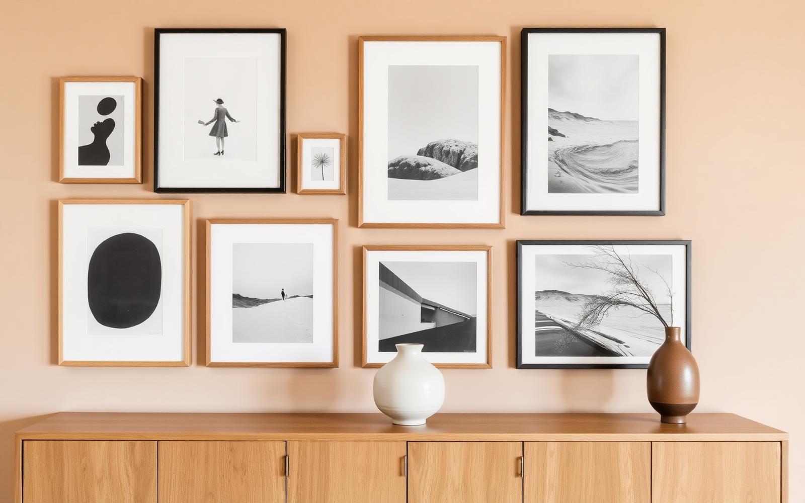 Een galerijwand die wél werkt: lay-out, lijsten, afhang­hoogte.