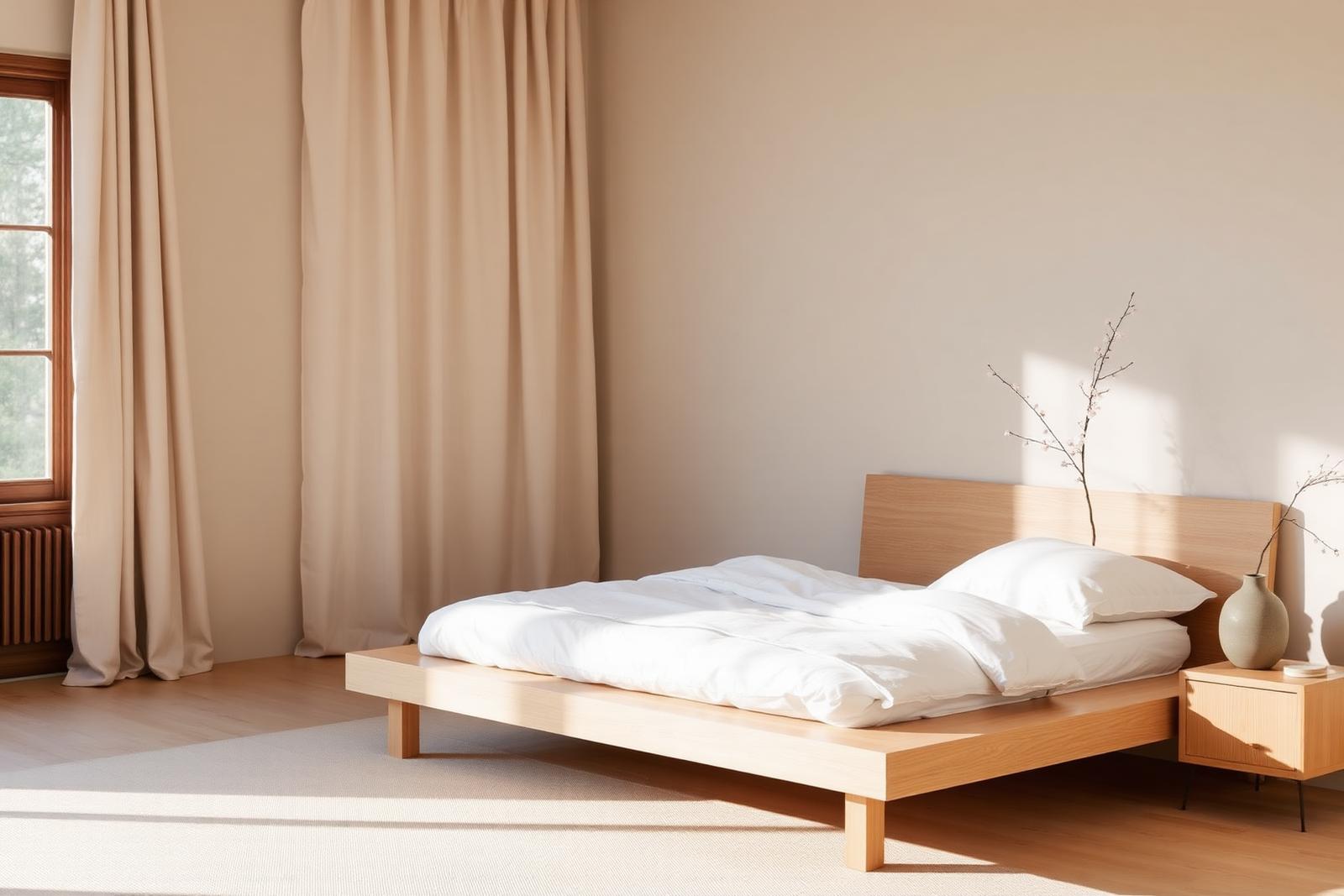 Japandi-slaapkamer: rust als bouwmateriaal.