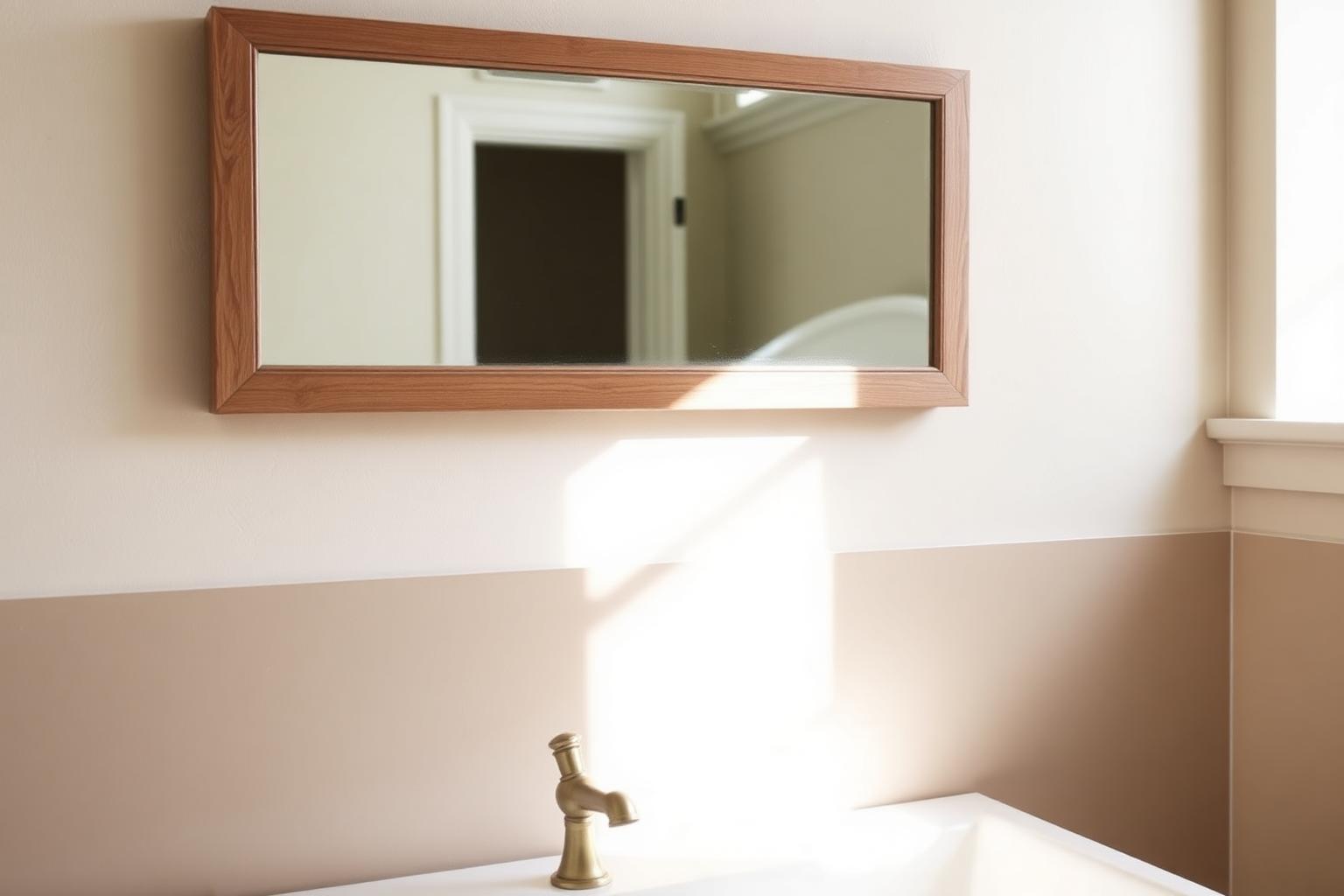 Badkamer met grote wandspiegel tot het plafond
