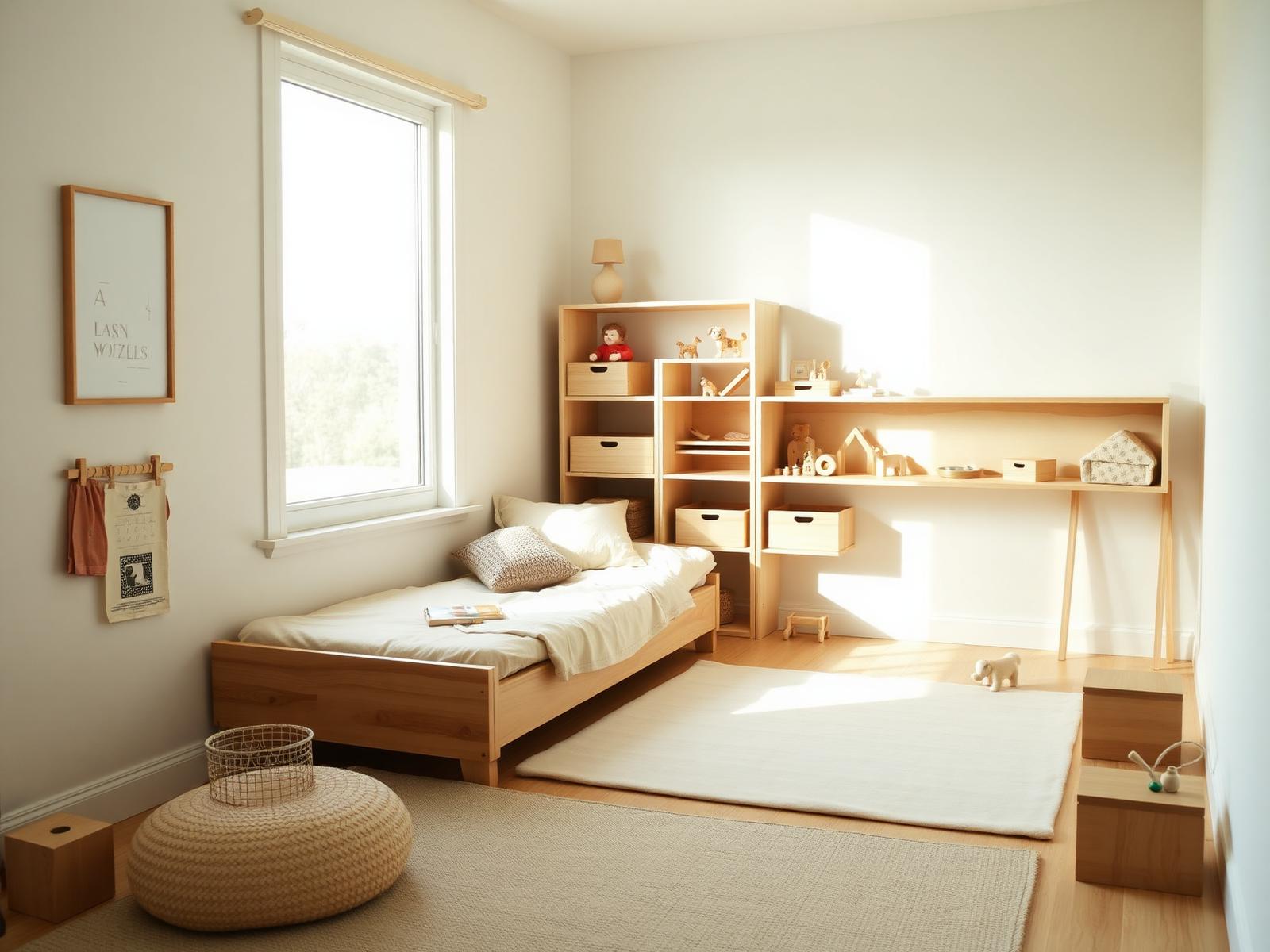 Montessori-kinderkamer: zelfstandigheid als ontwerpprincipe.