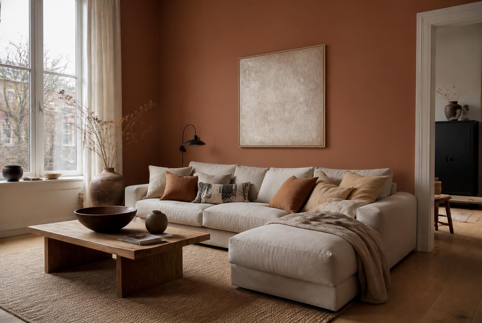 Muur verven in de woonkamer: de kleur is het makkelijkste deel.