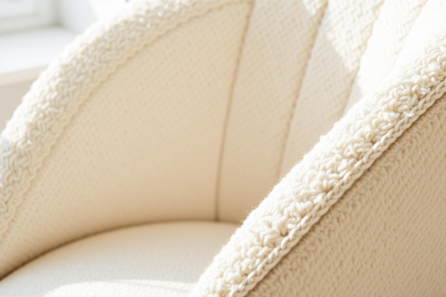 Interieur met ronde bouclé bank en organische bijzettafel